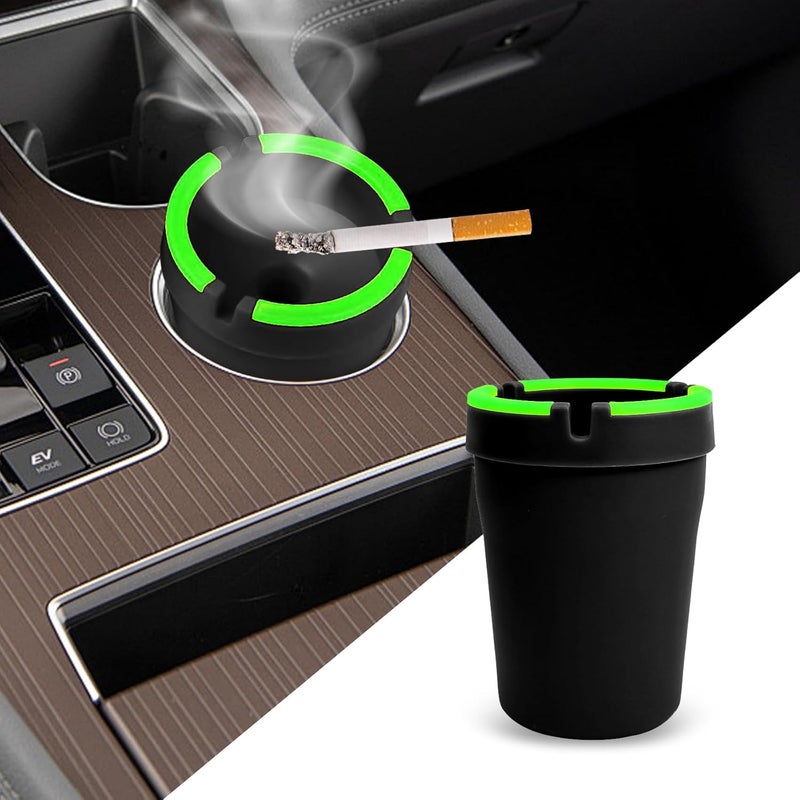 Lyxheth Glow in The Dark Ashtray, Car Ashtray, Cigarette Self-Extinguishing Car Cup Holder Ashtrays with Lid, Universal Portable Mini Vehicle Cigarette Trash Can Auto Accessories for Cars (Black) - Image 1